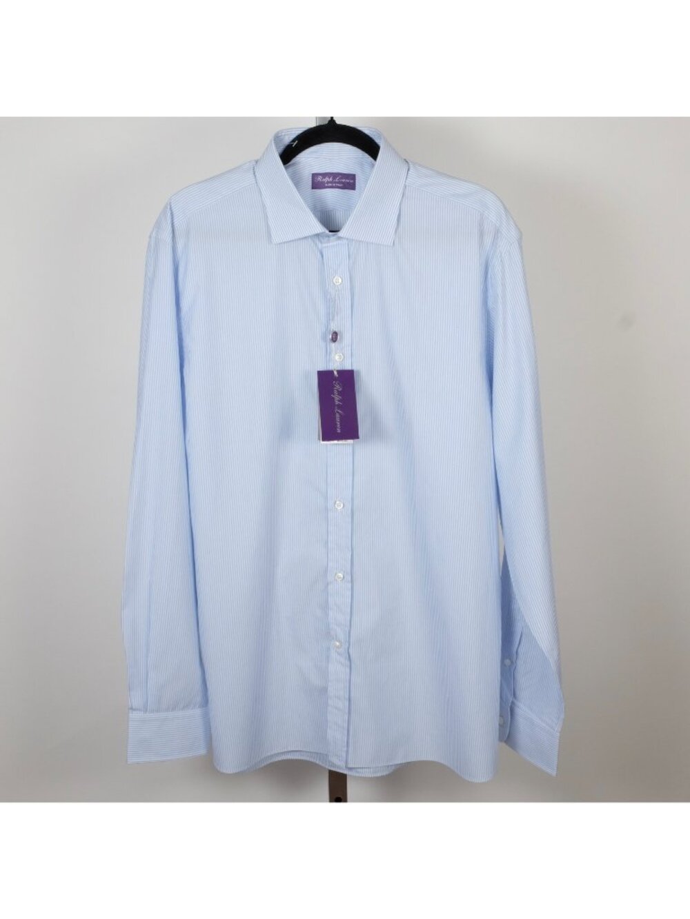 New Ralph Lauren Purple Label sz 17 - XL dress shirt blue pinstripe $495